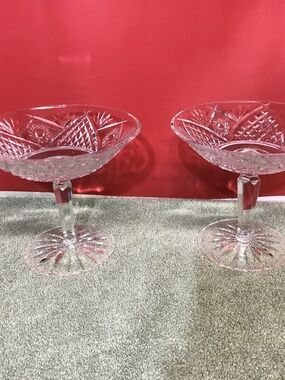 Two Vintage Waterford Crystal Lismore Champagne Coupe/Sherbet Glasses with Mark